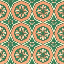 Green and Orange Tiled Geometric Renaissance Print Italian Paper ~ Carta Varese Italy